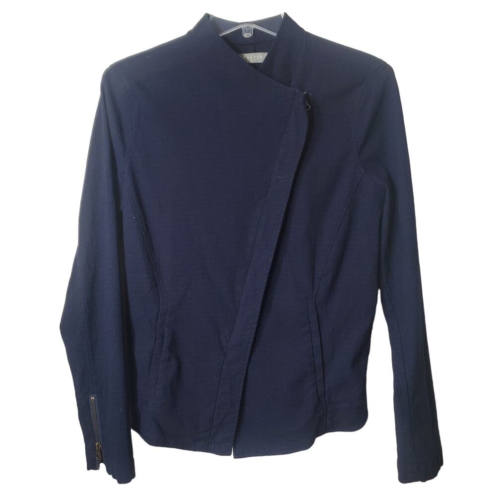 209wst38 Women’s Navy Blue Asymmetric Zip Jacket Size 8